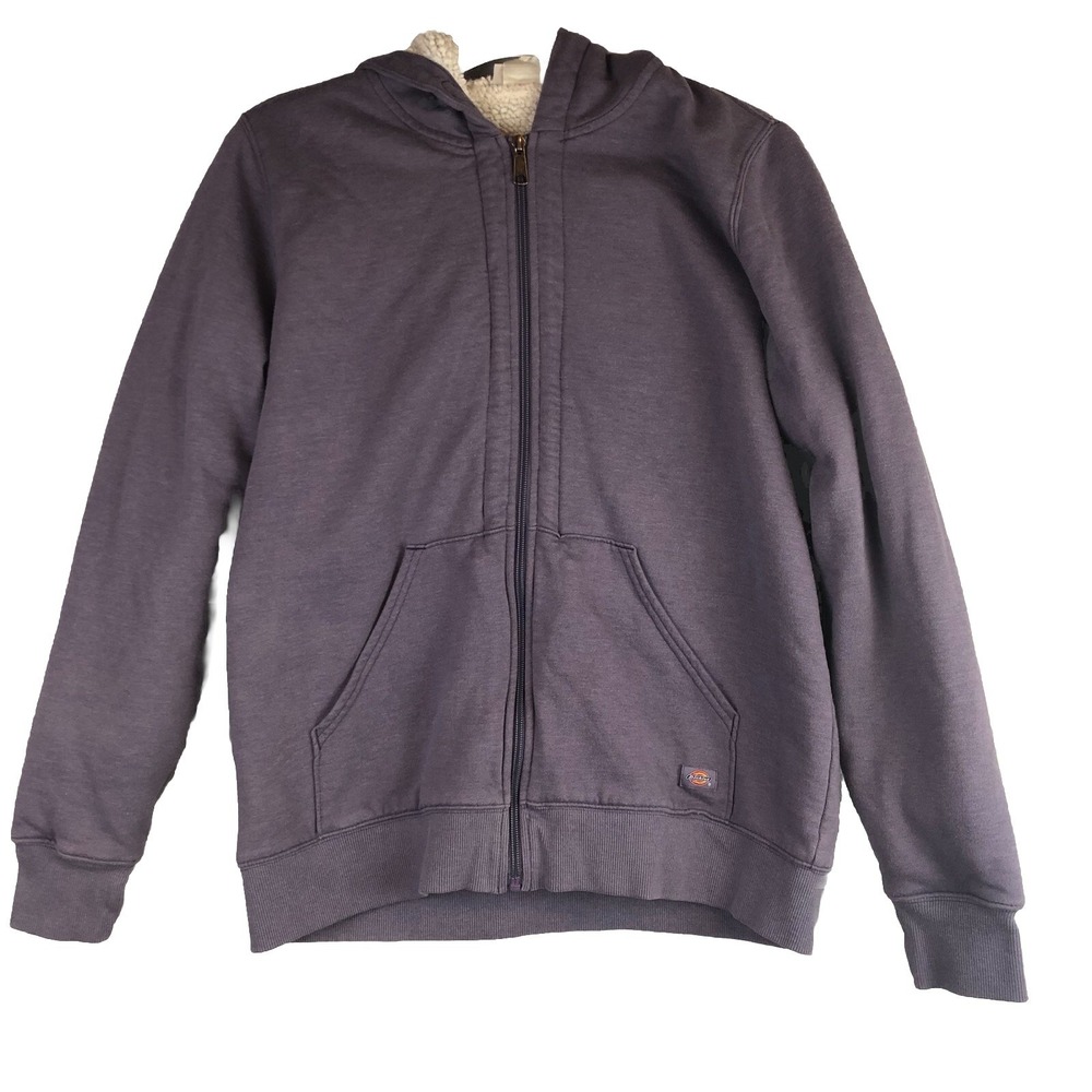 Dickies Soft Fleece Hoodie Full Zip Sherpa Lined Purple Womens Large Long Sleeve